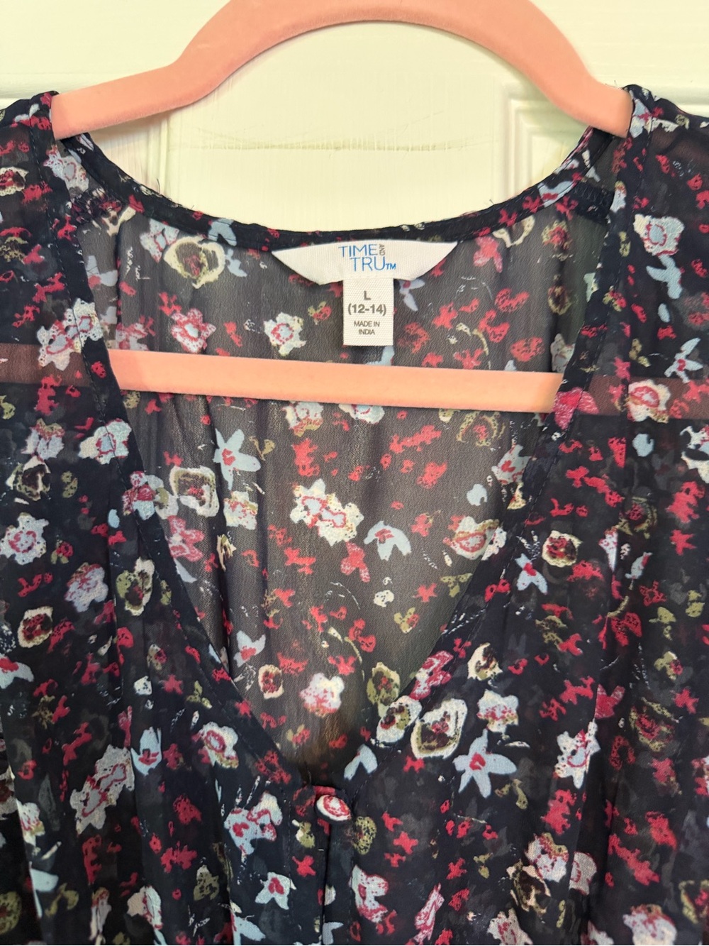 Time and Tru Black Floral Long Sleeve Tiered Dress - Picture 2 of 6